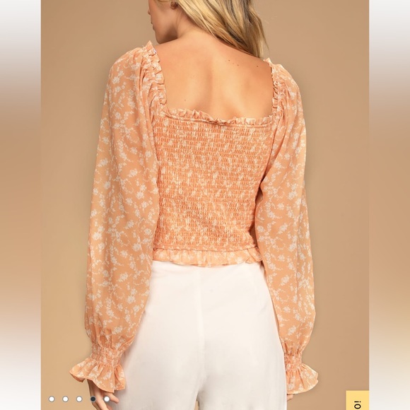 LuLu’s Dreamiest Love Orange Floral Print Long Sleeve Crop Top - Picture 10 of 10
